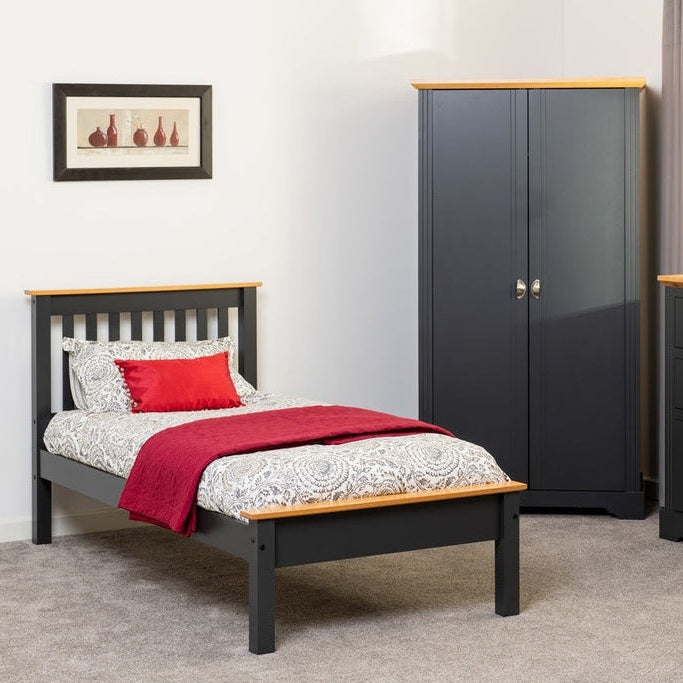 Monaco 3' Low End Bed - Dark Grey/Oak Effect