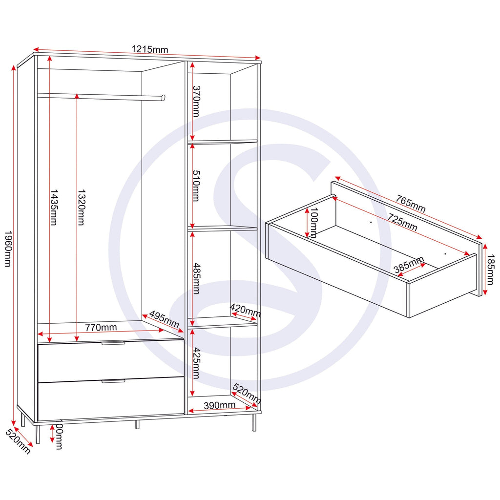 Madrid 3 Door 2 Drawer Wardrobe - Grey/White Gloss