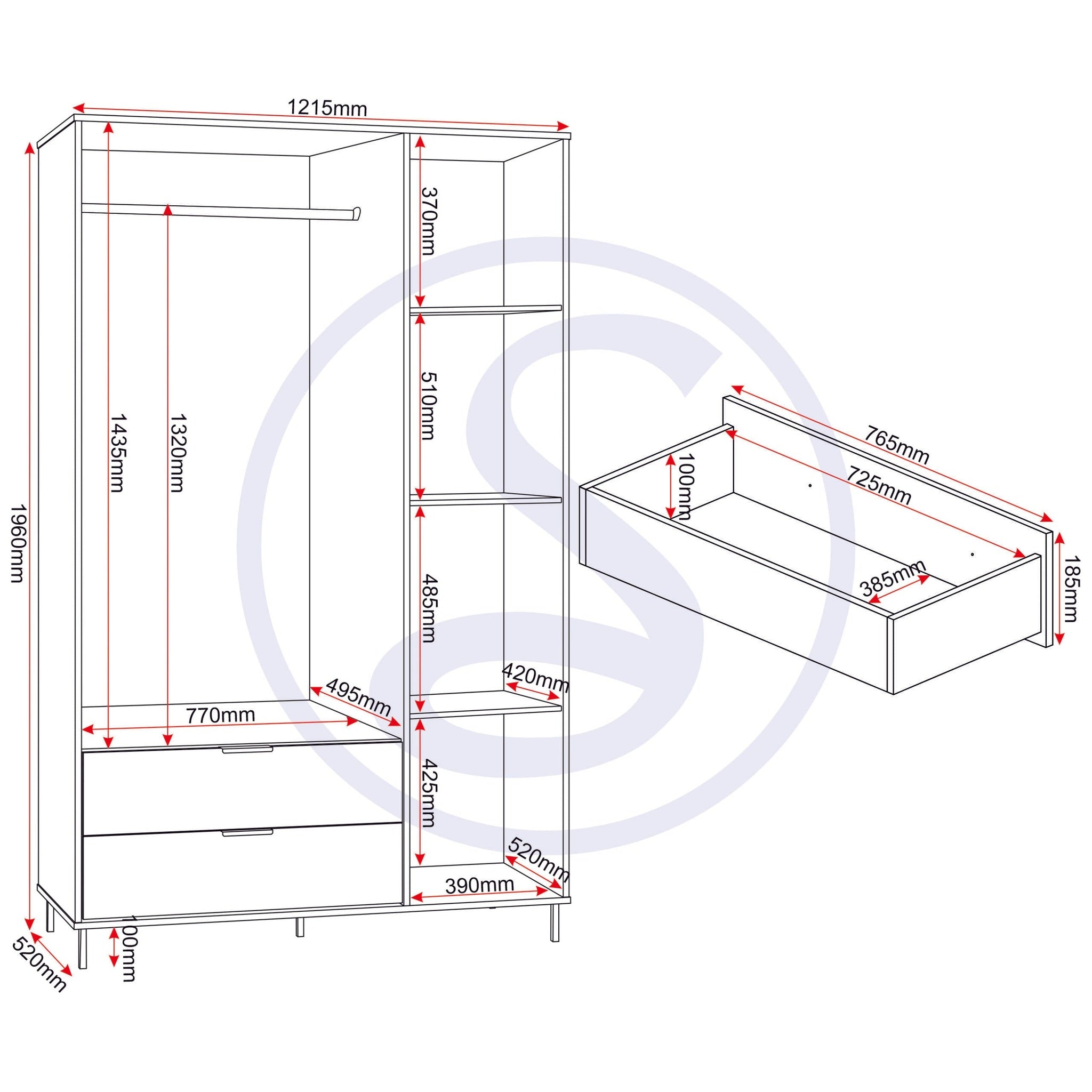 Madrid 3 Door 2 Drawer Wardrobe - Grey/White Gloss