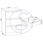 Malvern 3 Drawer Bedside - Urban Snow