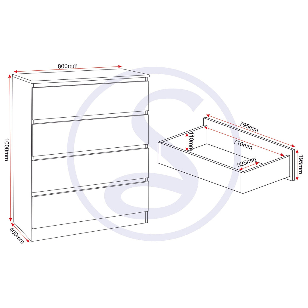 Malvern 4 Drawer Chest - White