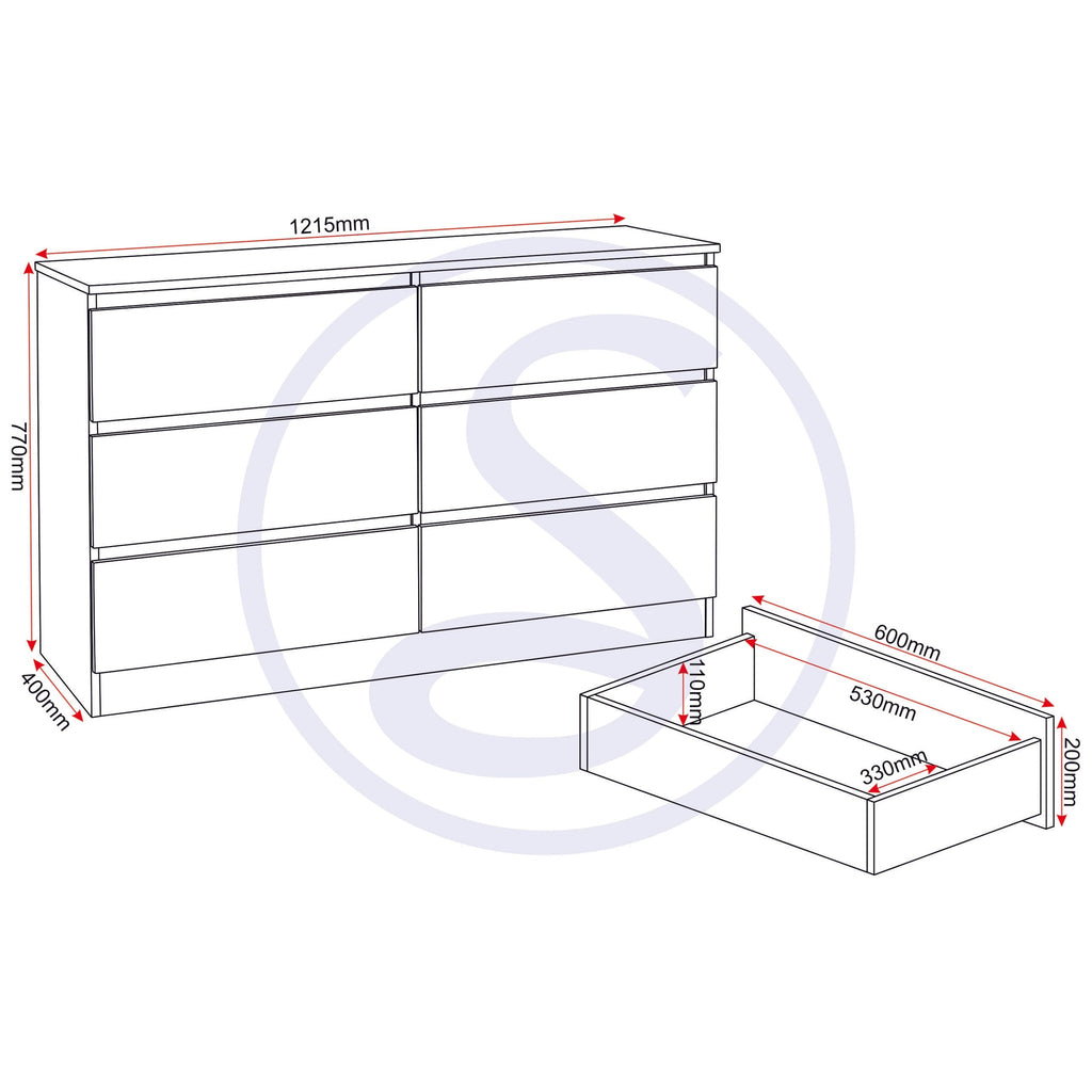 Malvern 6 Drawer Chest - Urban Snow