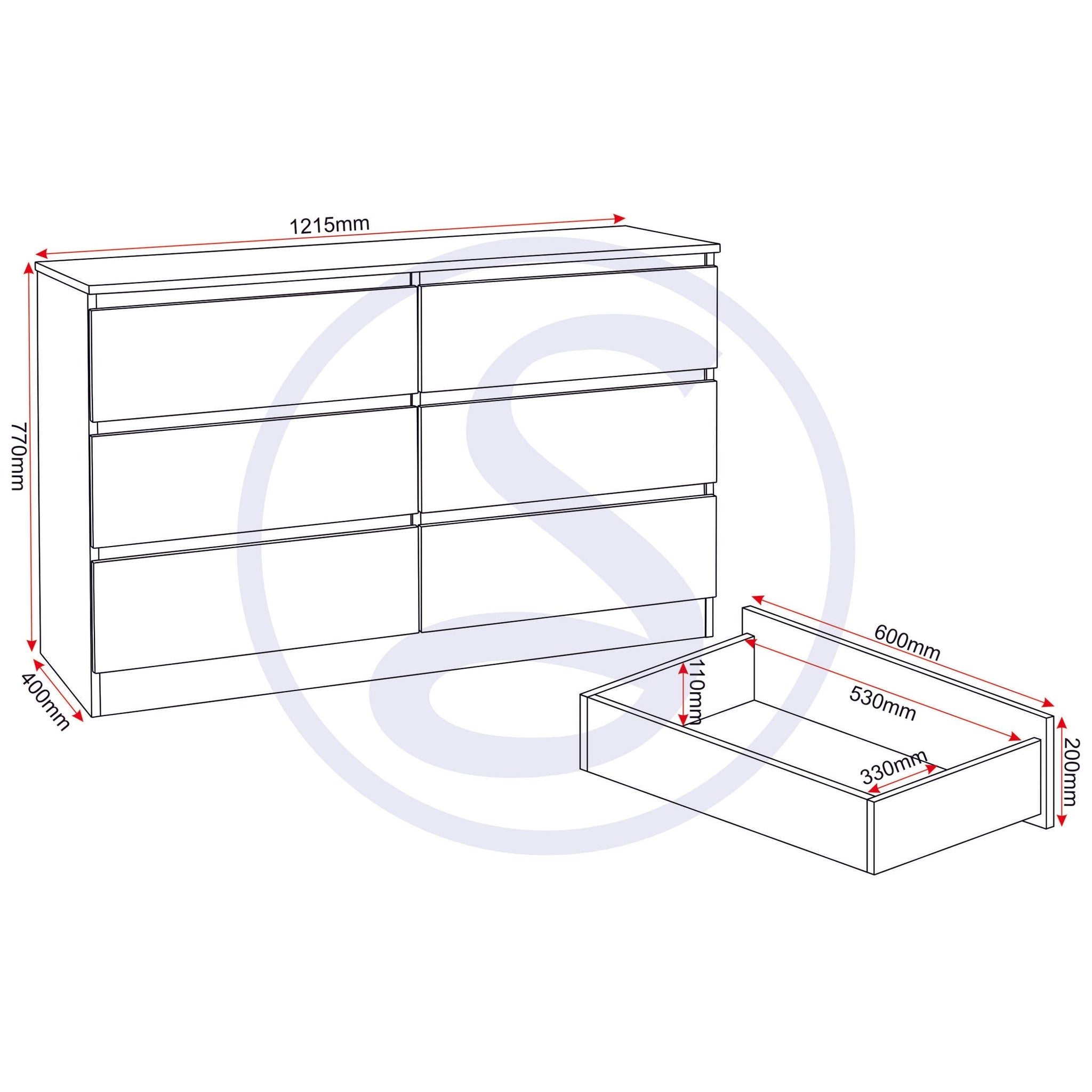 Malvern 6 Drawer Chest - Urban Snow