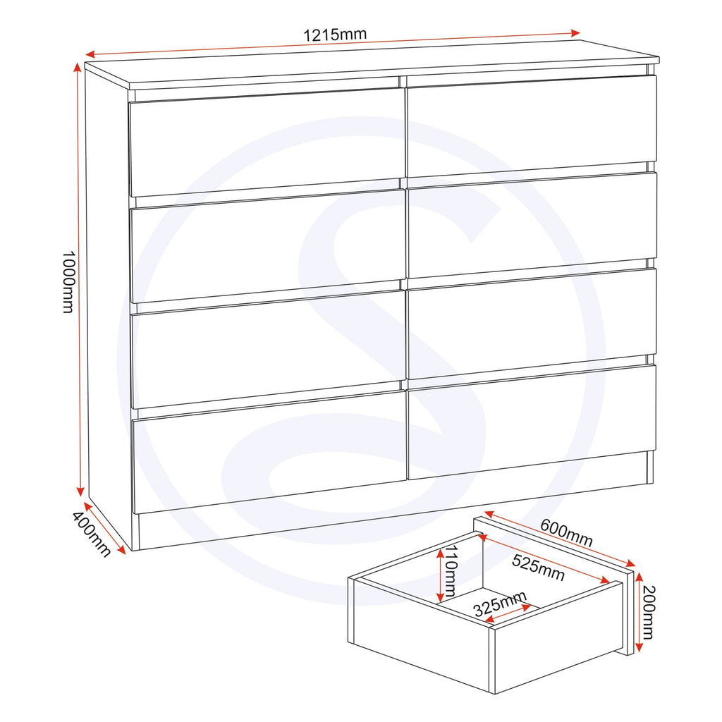 Malvern 8 Drawer Chest - White