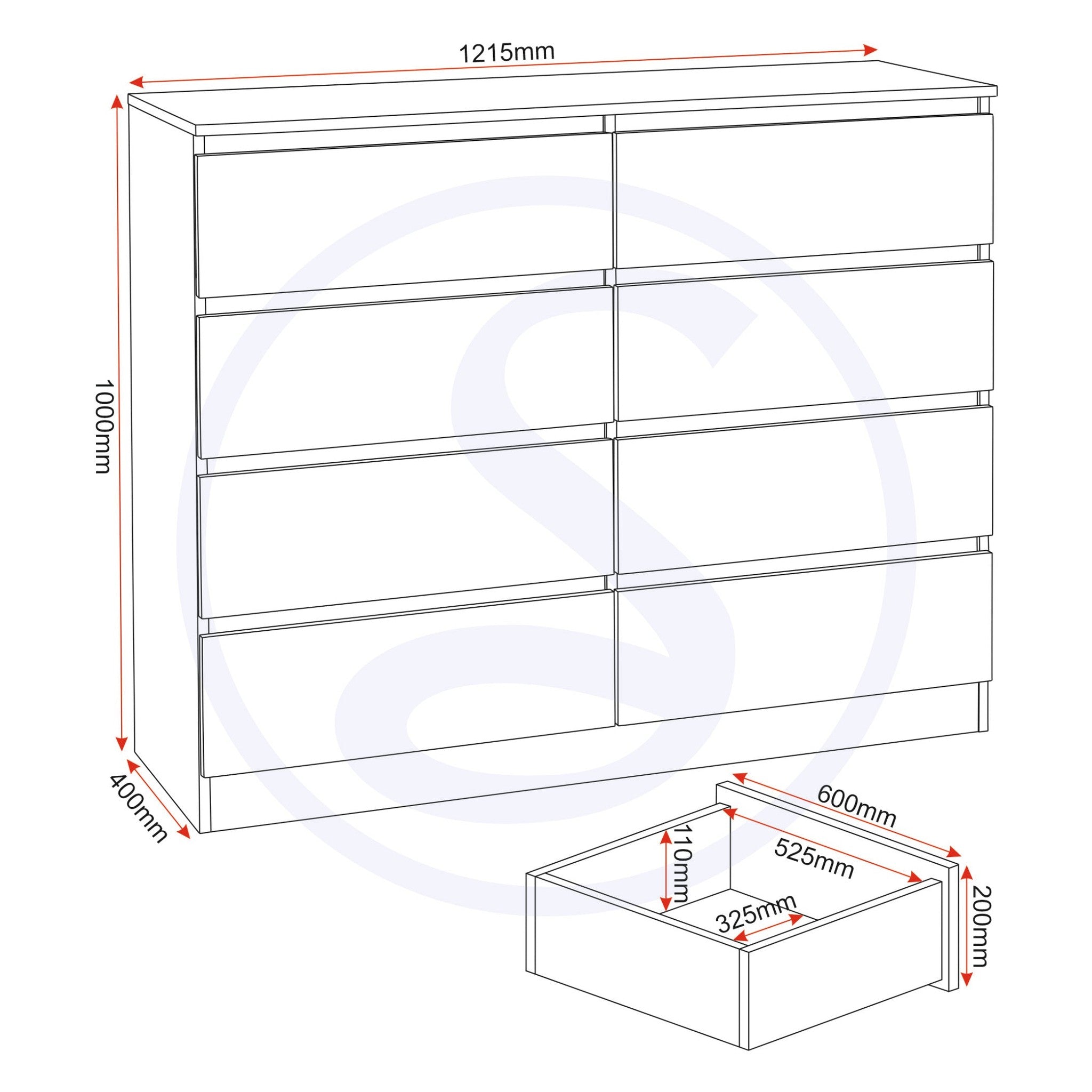 Malvern 8 Drawer Chest - Grey