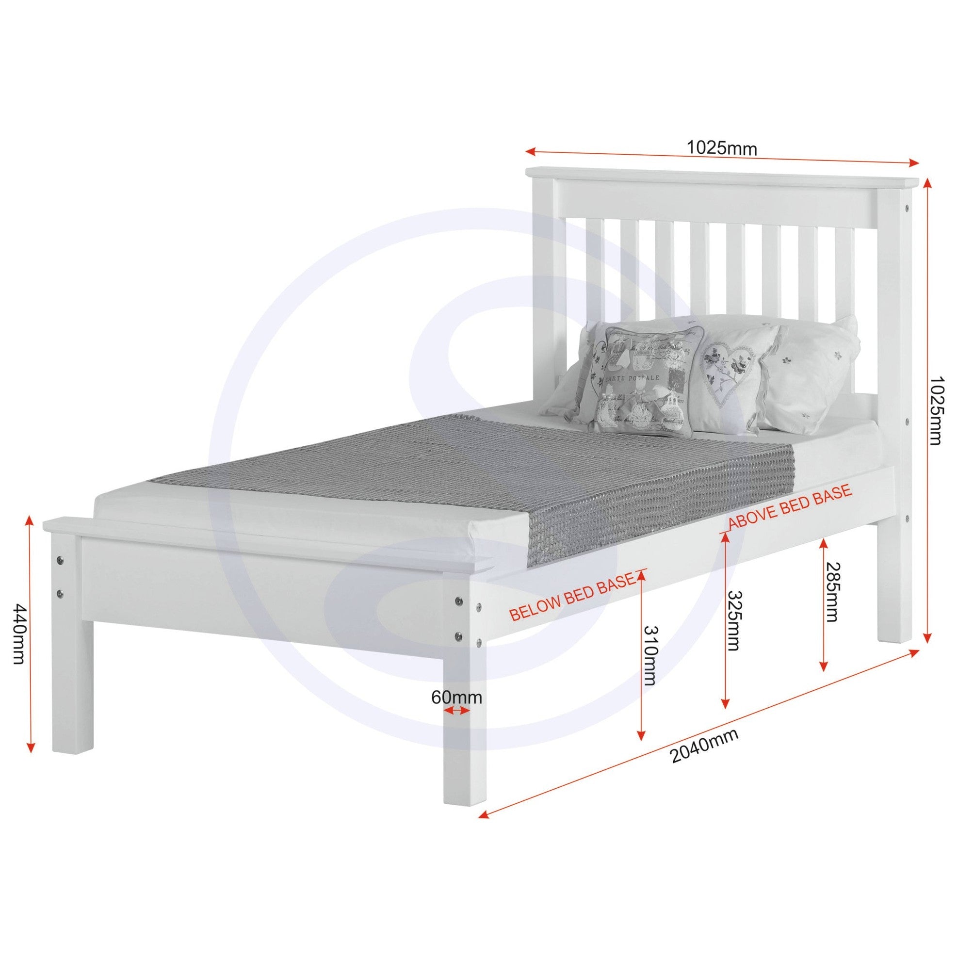 Monaco 3' Low End Bed - White
