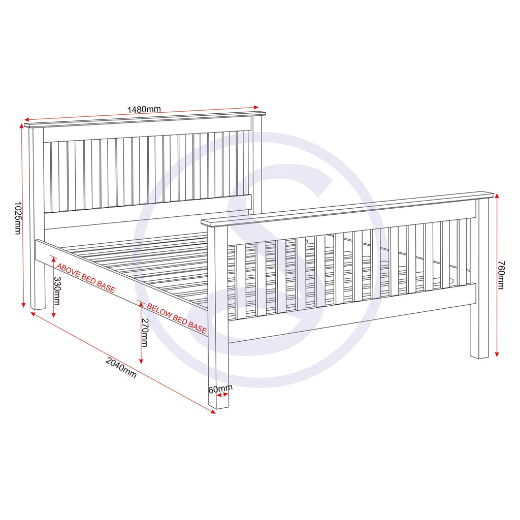 Monaco 4'6" High End Bed - White