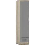 Nevada 1 Door 1 Drawer Wardrobe - Grey Gloss/Light Oak Effect Veneer