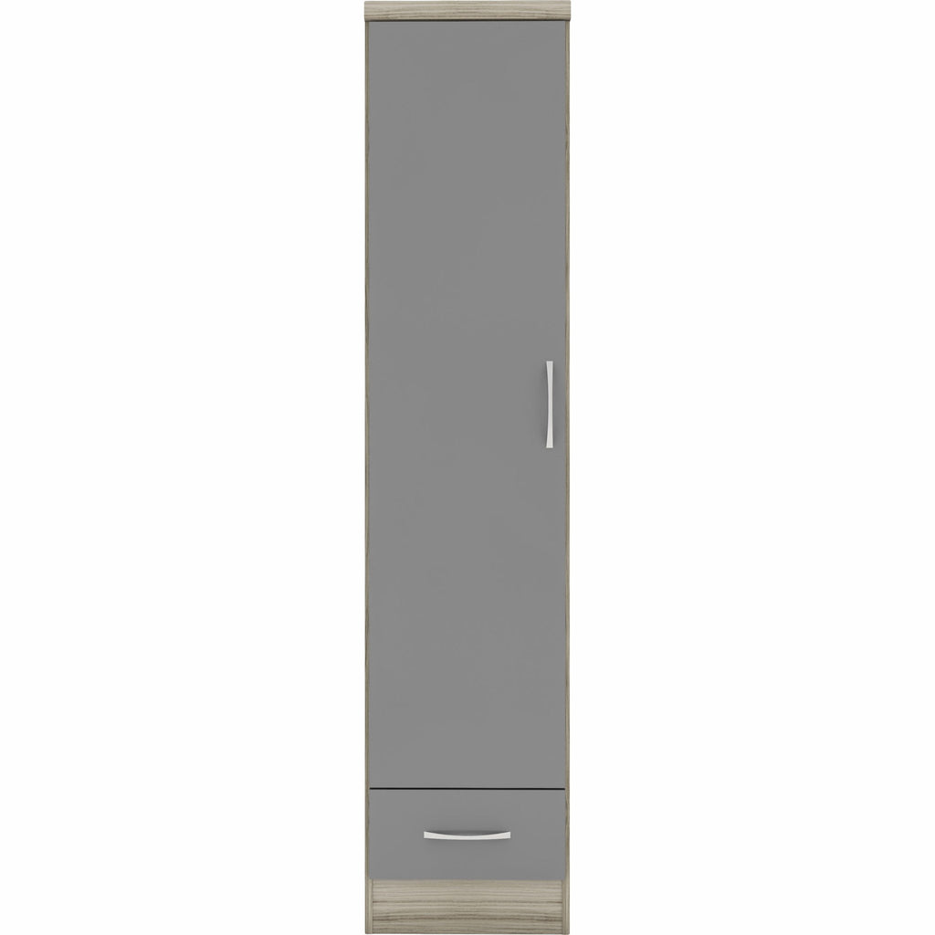 Nevada 1 Door 1 Drawer Wardrobe - Grey Gloss/Light Oak Effect Veneer