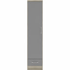 Nevada 1 Door 1 Drawer Wardrobe - Grey Gloss/Light Oak Effect Veneer
