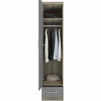 Nevada 1 Door 1 Drawer Wardrobe - Grey Gloss/Light Oak Effect Veneer