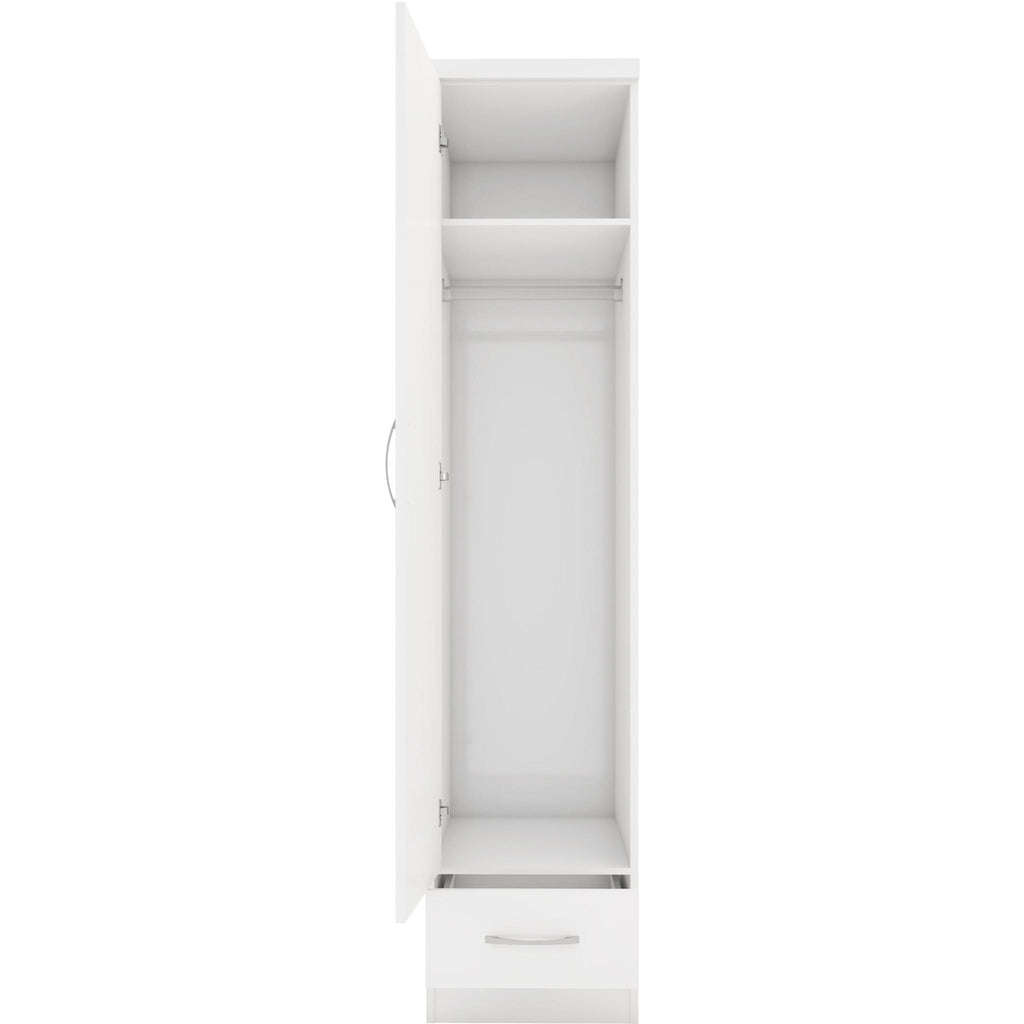 Nevada 1 Door 1 Drawer Wardrobe - White Gloss