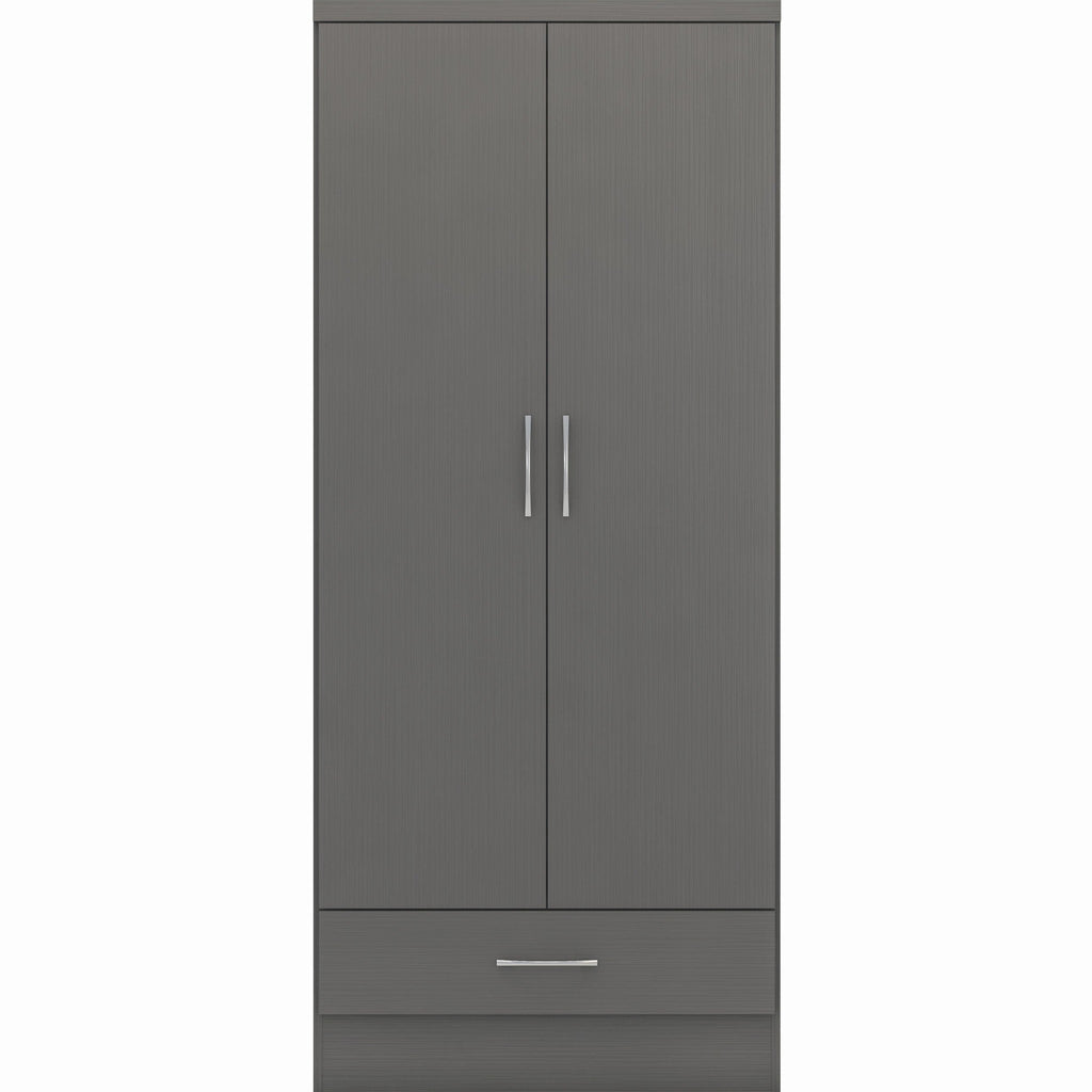 Nevada 2 Door 1 Drawer Wardrobe - 3D Effect Grey