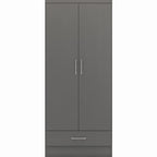 Nevada 2 Door 1 Drawer Wardrobe - 3D Effect Grey