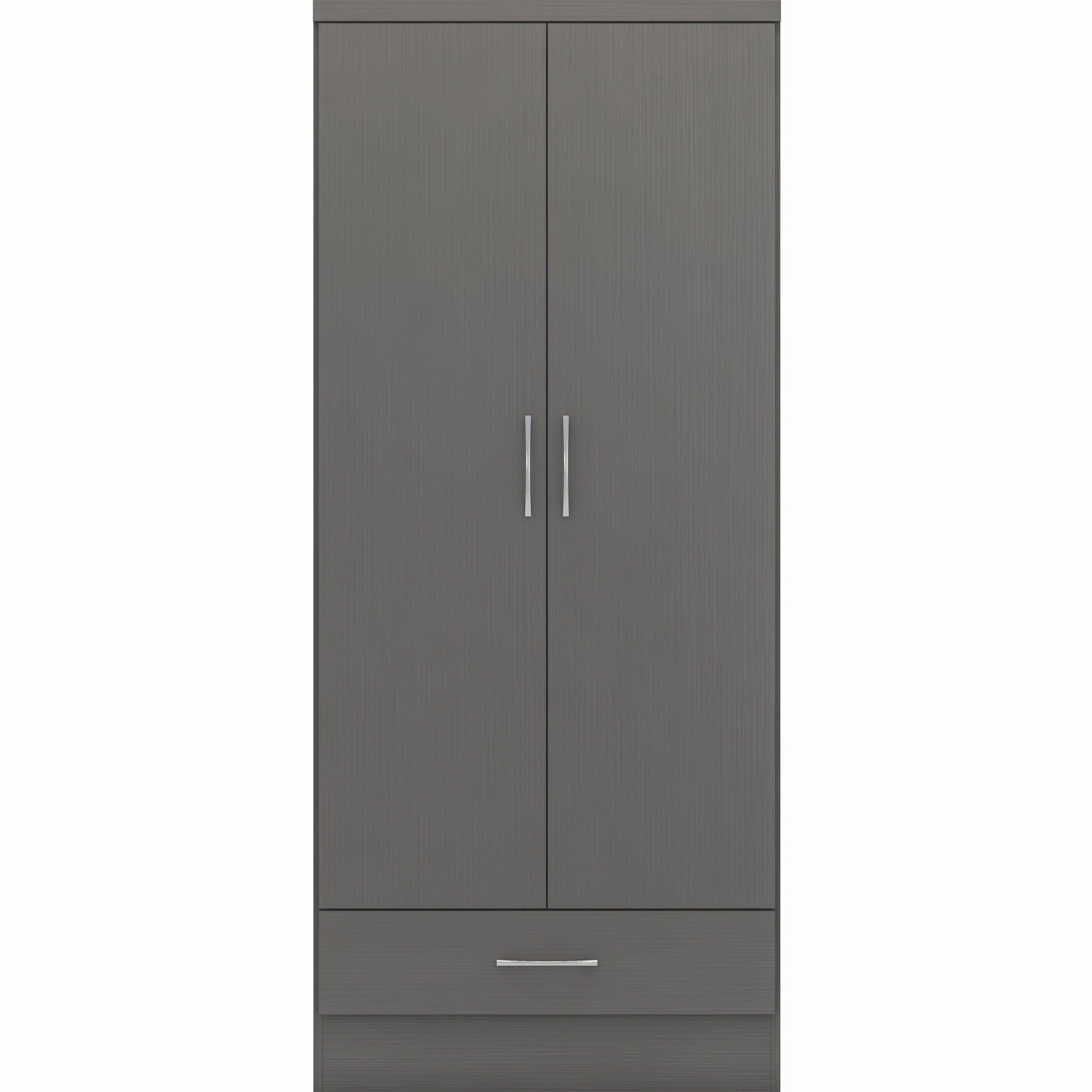 Nevada 2 Door 1 Drawer Wardrobe - 3D Effect Grey