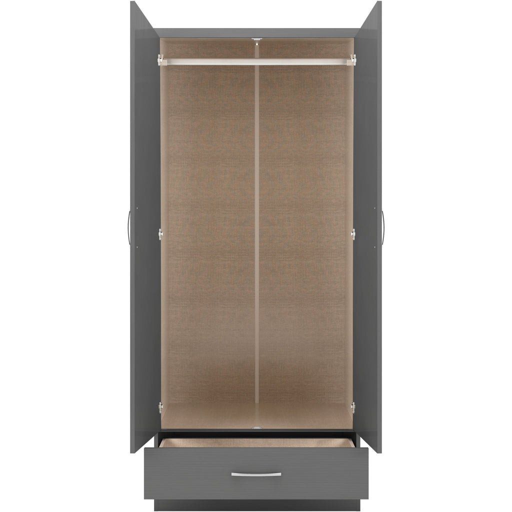 Nevada 2 Door 1 Drawer Wardrobe - 3D Effect Grey