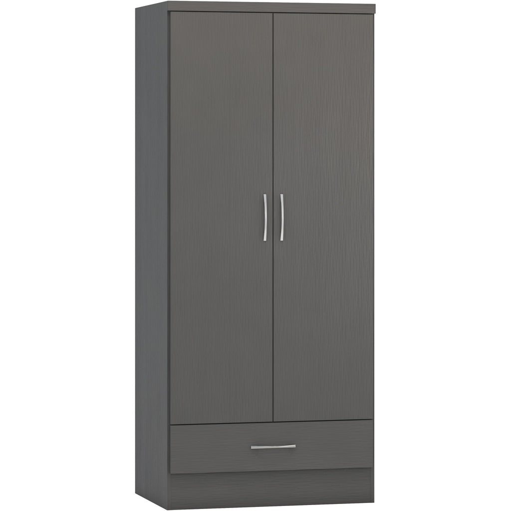 Nevada 2 Door 1 Drawer Wardrobe - 3D Effect Grey