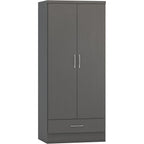 Nevada 2 Door 1 Drawer Wardrobe - 3D Effect Grey