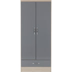 Nevada 2 Door 1 Drawer Wardrobe - Grey Gloss/Light Oak Effect Veneer