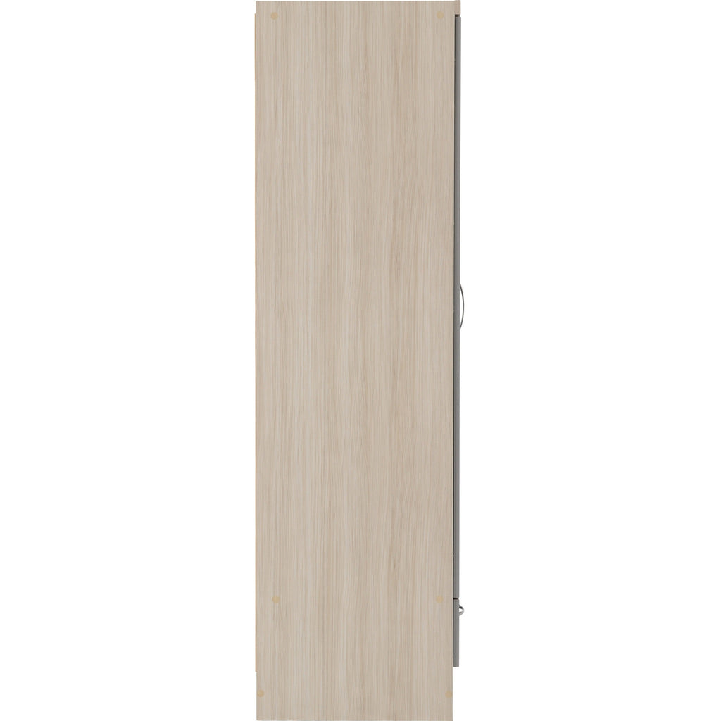 Nevada 2 Door 1 Drawer Wardrobe - Grey Gloss/Light Oak Effect Veneer