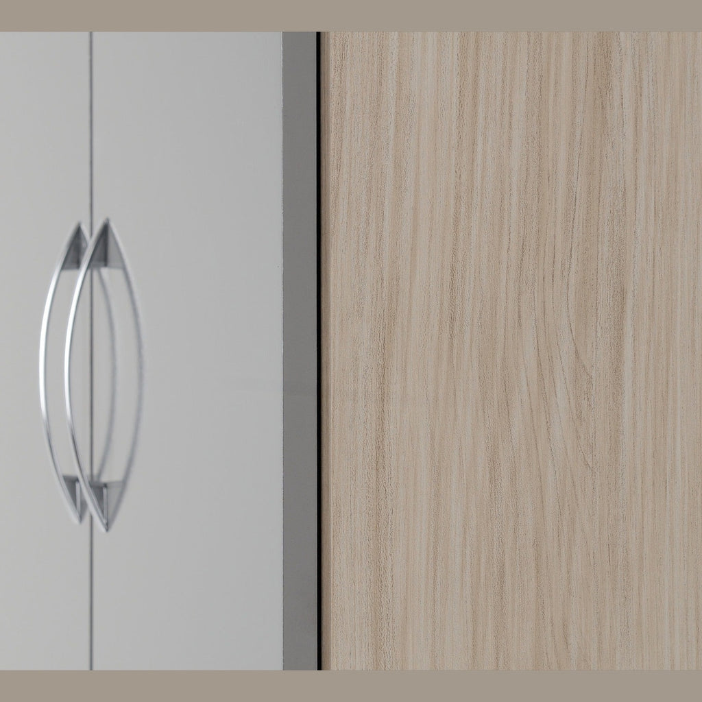 Nevada 2 Door 1 Drawer Wardrobe - Grey Gloss/Light Oak Effect Veneer