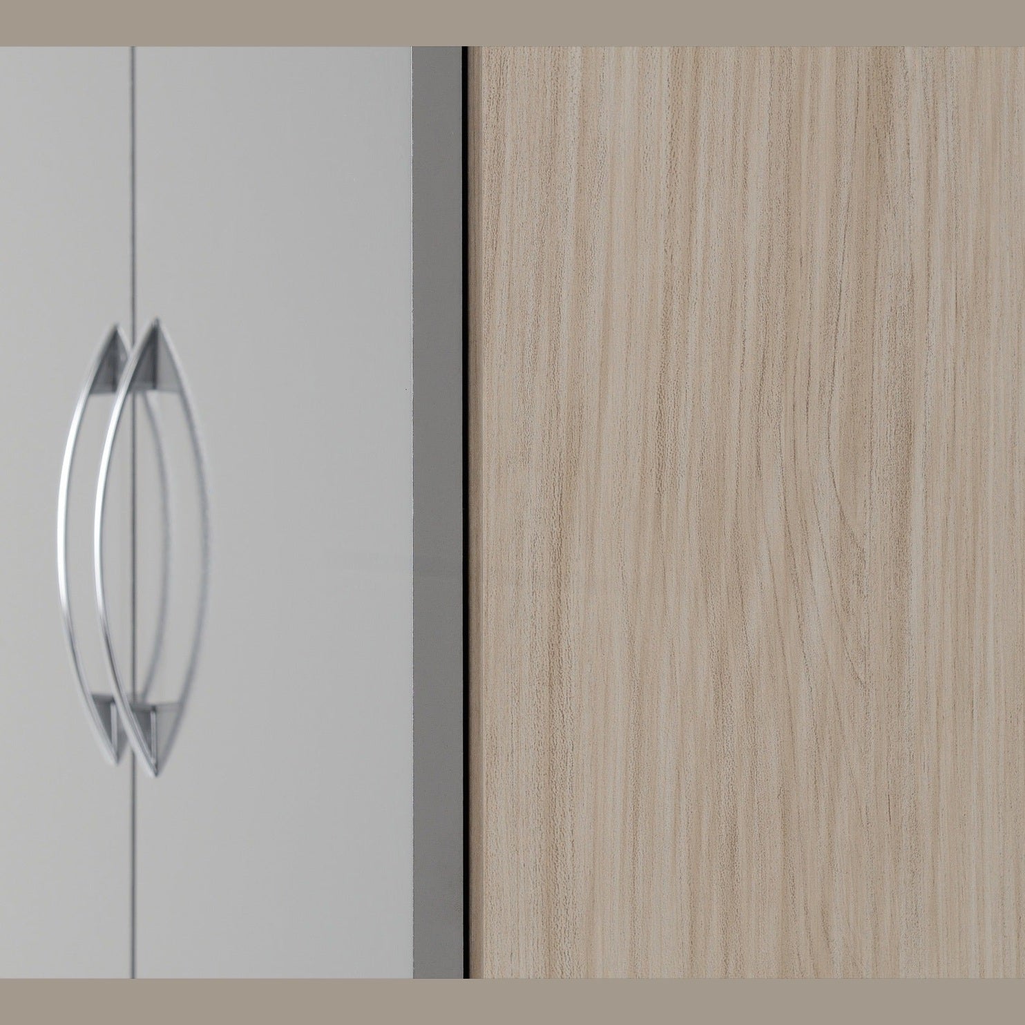 Nevada 2 Door 1 Drawer Wardrobe - Grey Gloss/Light Oak Effect Veneer