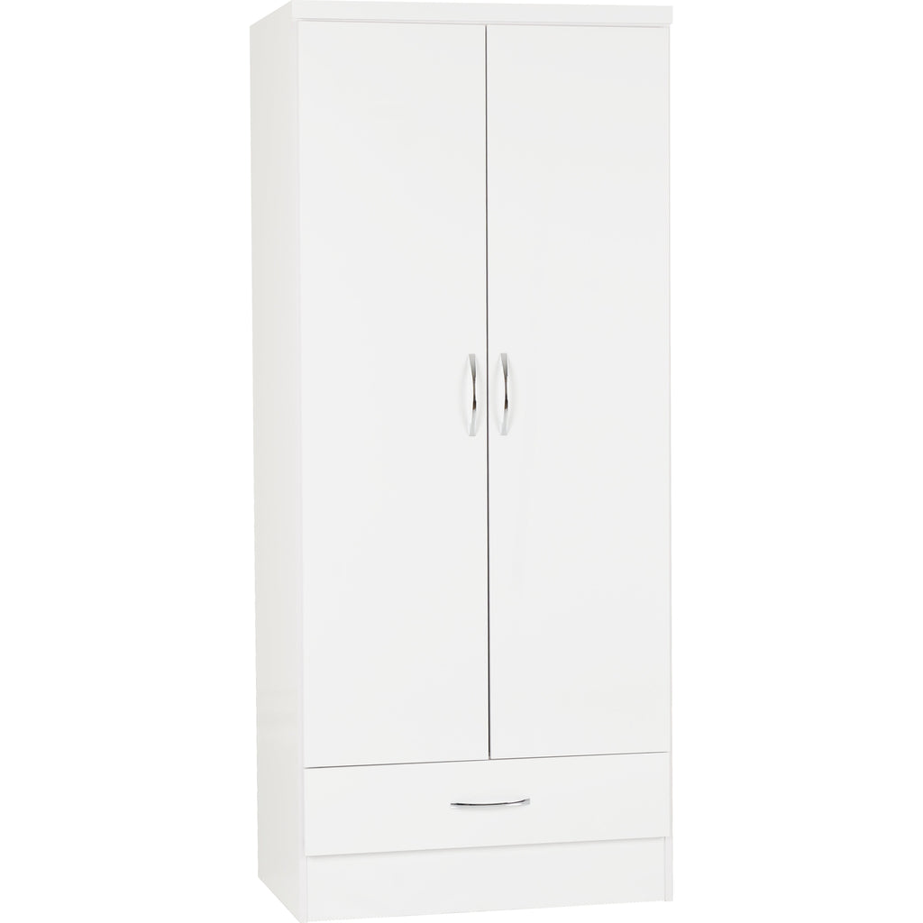 Nevada 2 Door 1 Drawer Wardrobe - White Gloss