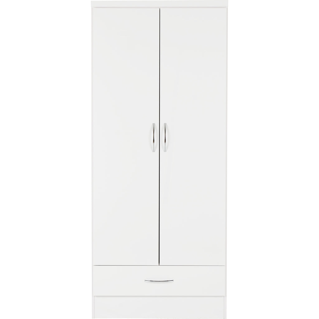 Nevada 2 Door 1 Drawer Wardrobe - White Gloss