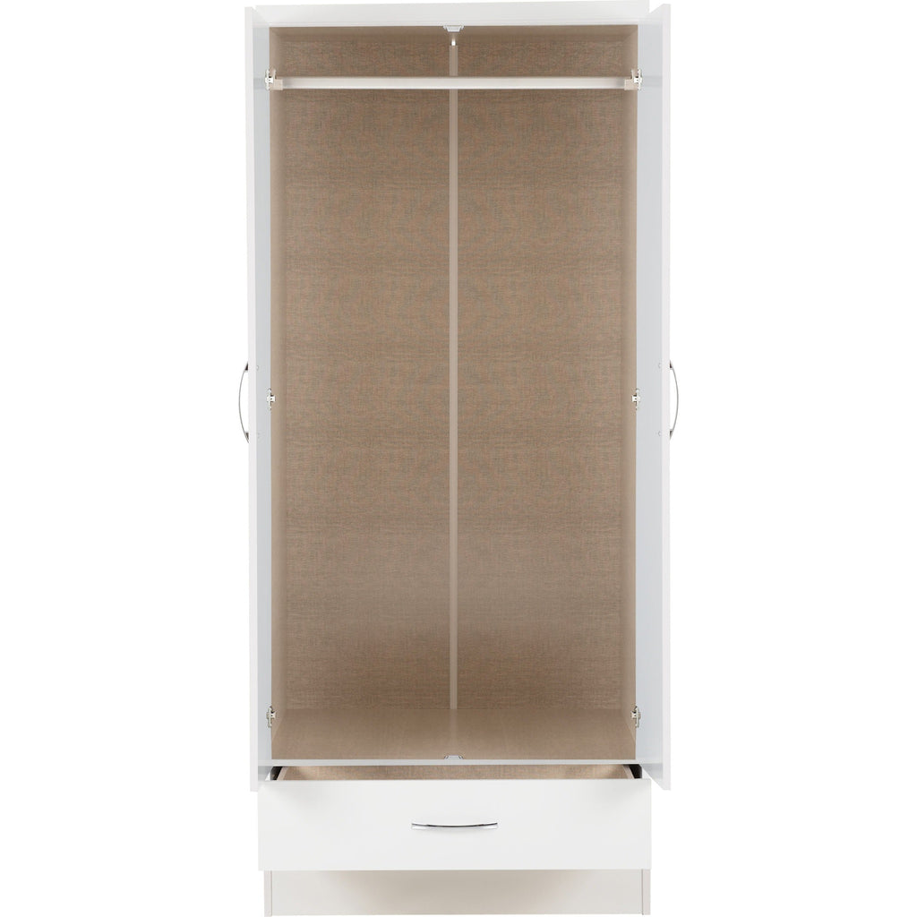 Nevada 2 Door 1 Drawer Wardrobe - White Gloss