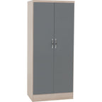Nevada 2 Door All Hanging Wardrobe - Grey Gloss/Light Oak Effect Veneer