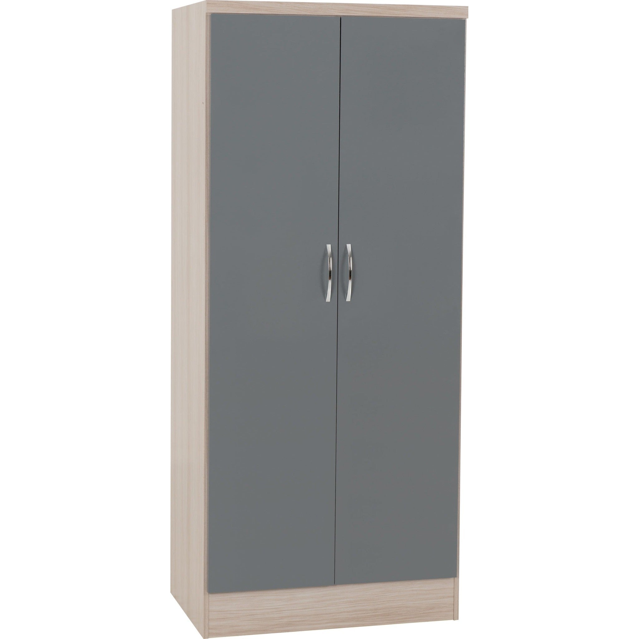 Nevada 2 Door All Hanging Wardrobe - Grey Gloss/Light Oak Effect Veneer