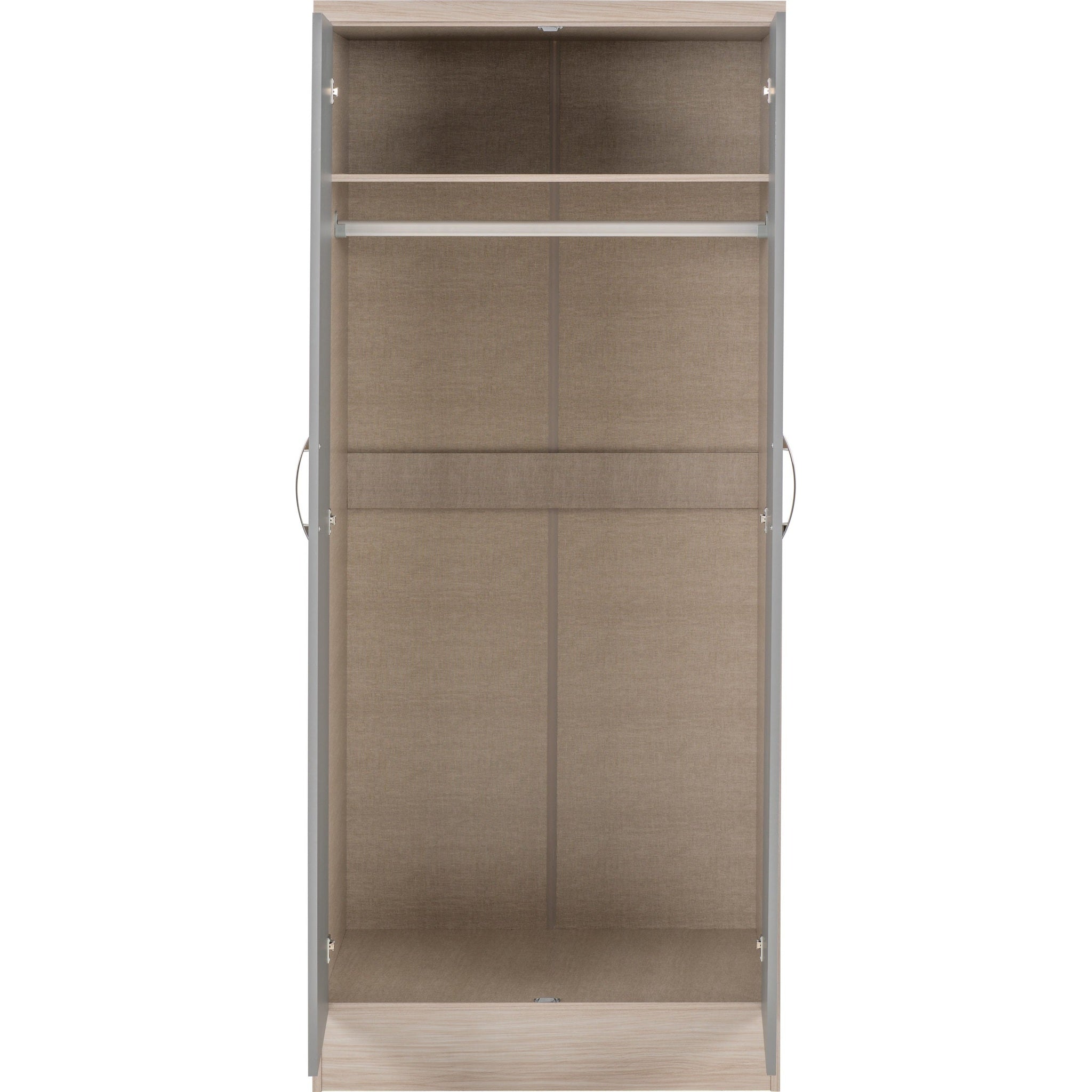 Nevada 2 Door All Hanging Wardrobe - Grey Gloss/Light Oak Effect Veneer
