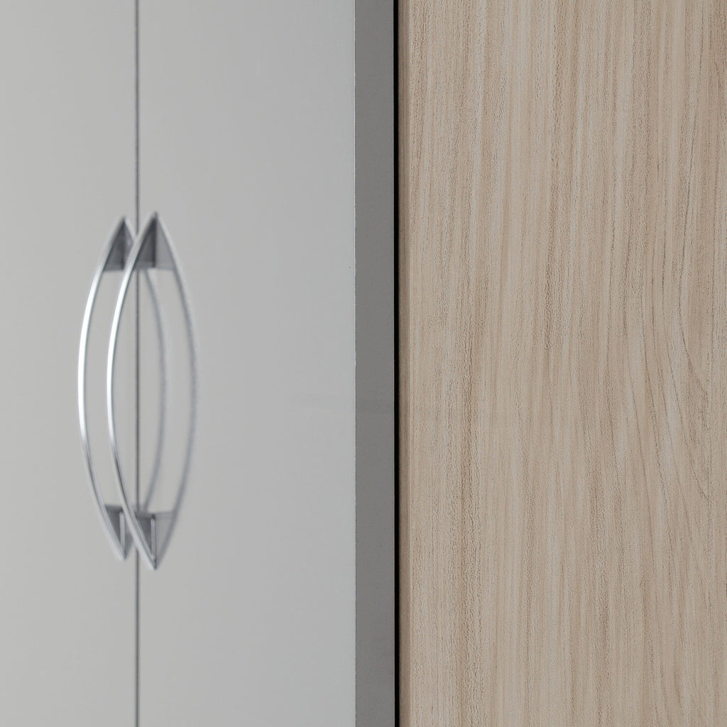Nevada 2 Door All Hanging Wardrobe - Grey Gloss/Light Oak Effect Veneer