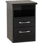 Nevada 2 Drawer Bedside - Black Gloss