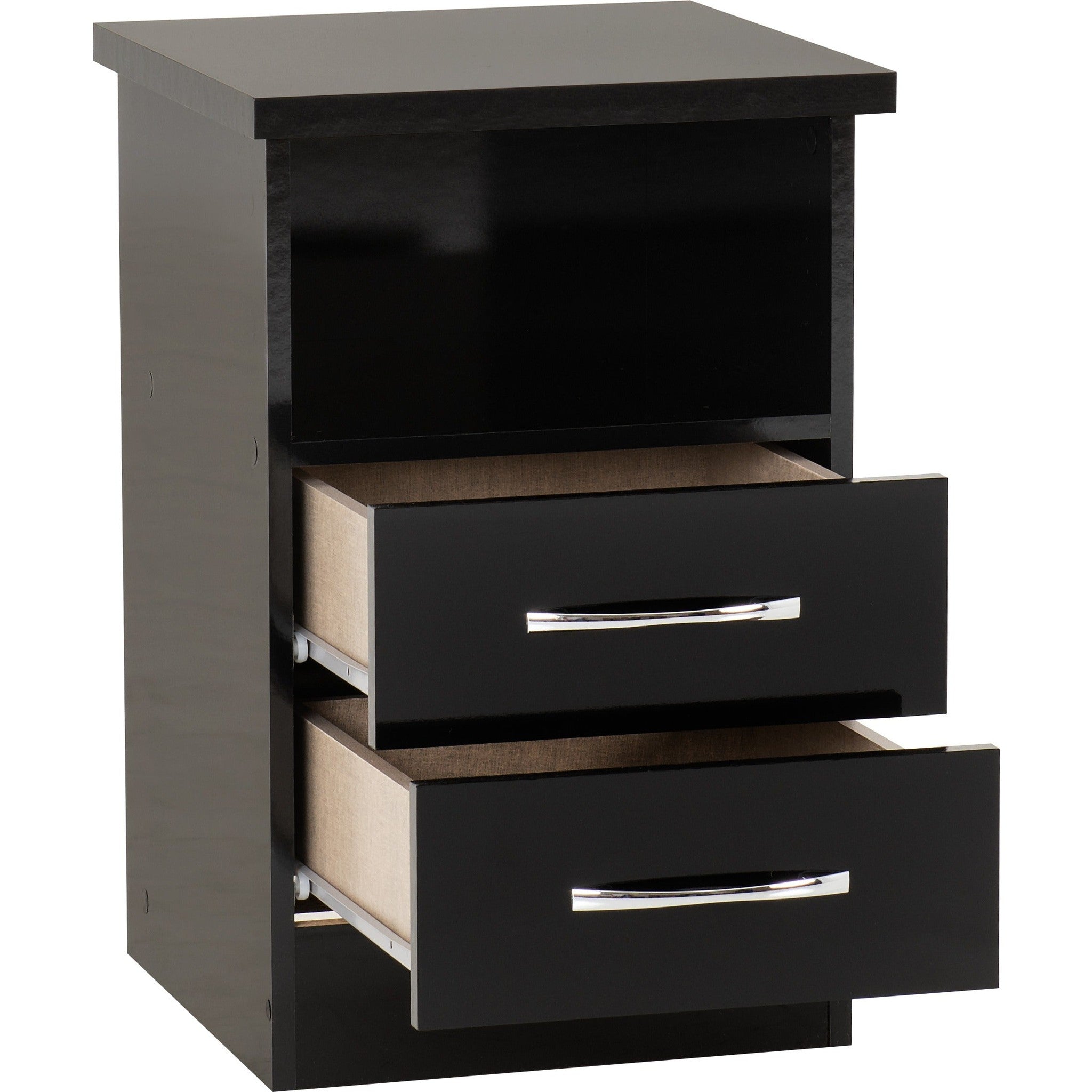 Nevada 2 Drawer Bedside - Black Gloss