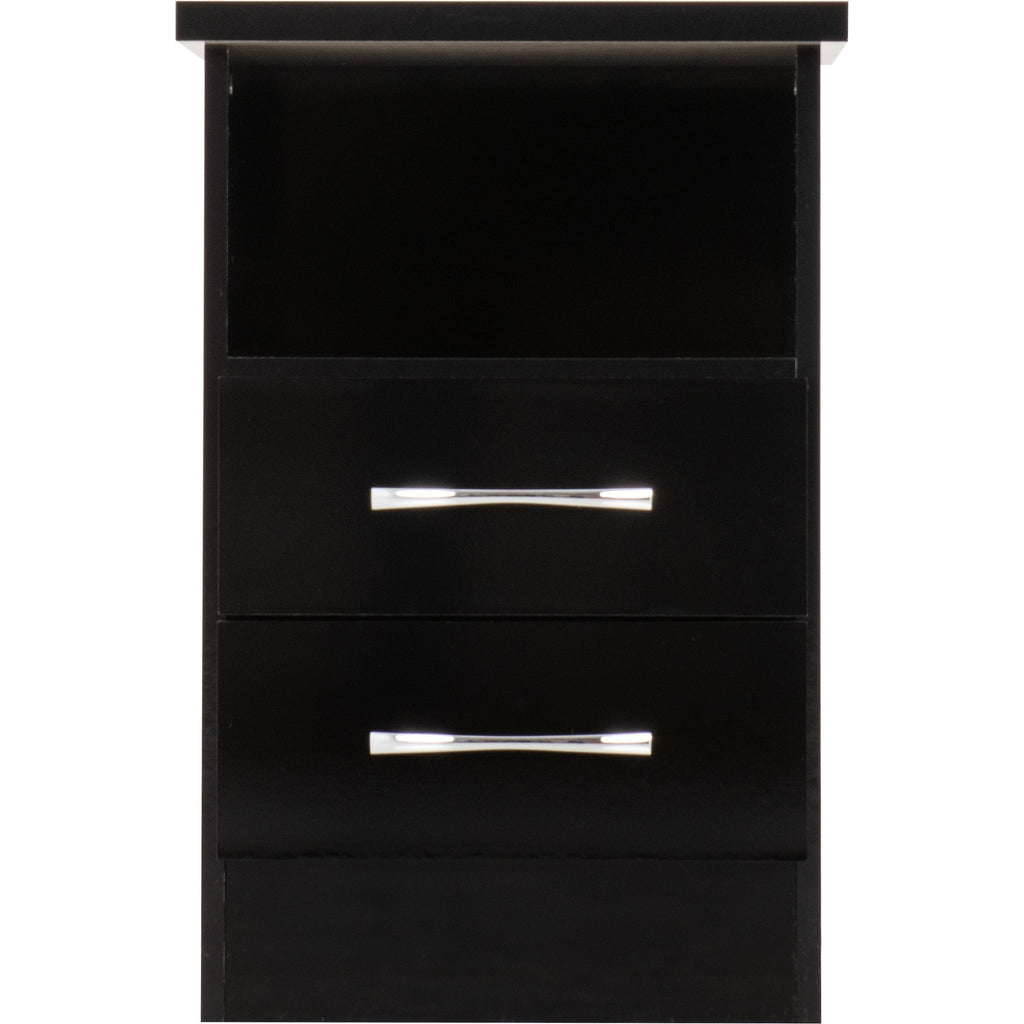 Nevada 2 Drawer Bedside - Black Gloss
