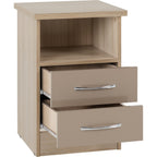 Nevada 2 Drawer Bedside - Oyster Gloss/Light Oak Effect Veneer