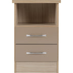 Nevada 2 Drawer Bedside - Oyster Gloss/Light Oak Effect Veneer