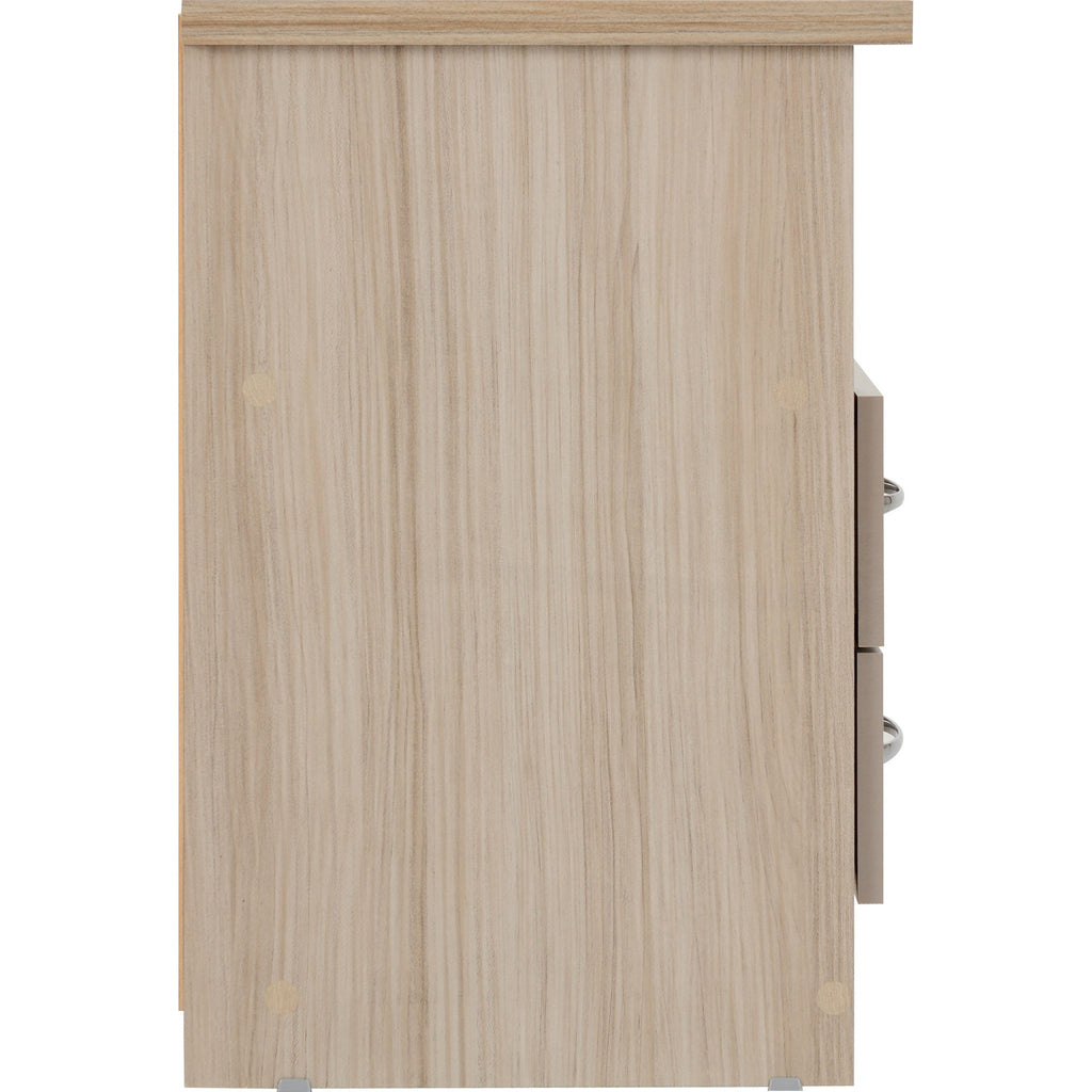 Nevada 2 Drawer Bedside - Oyster Gloss/Light Oak Effect Veneer