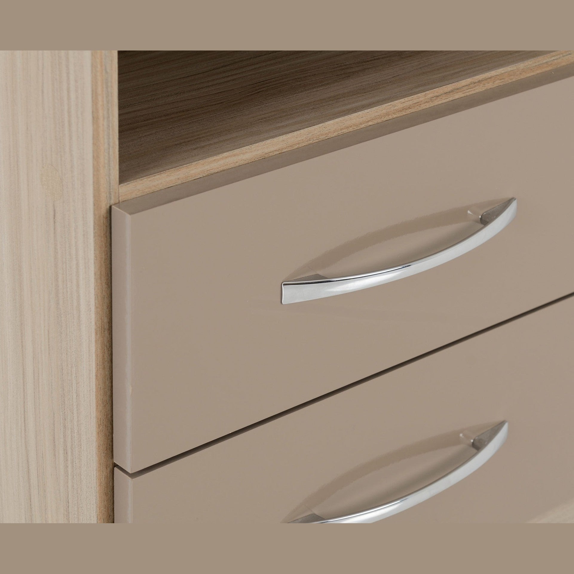 Nevada 2 Drawer Bedside - Oyster Gloss/Light Oak Effect Veneer