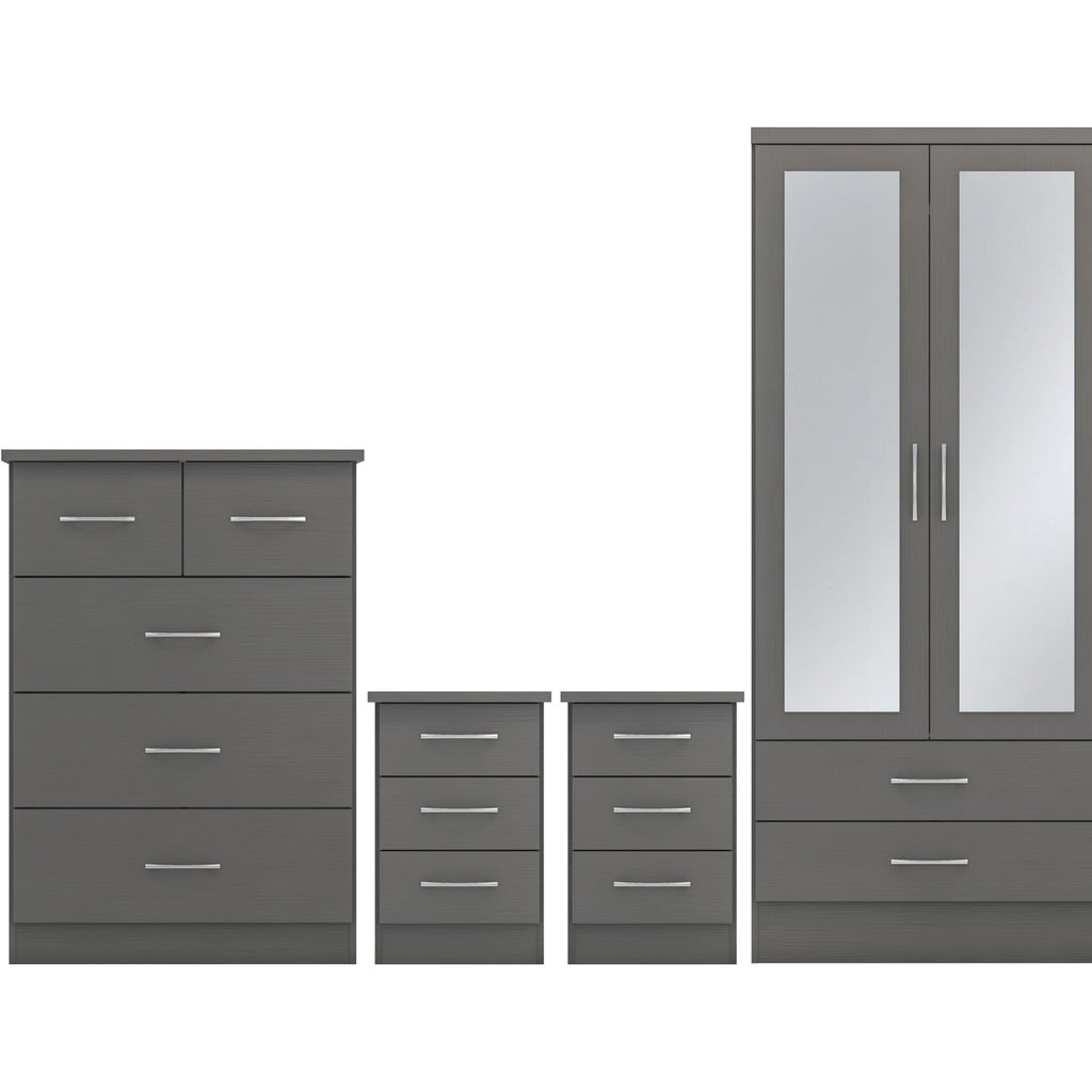 Nevada 3 Door 2 Drawer Wardrobe Bedroom Set - 3D Effect Grey