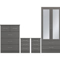 Nevada 3 Door 2 Drawer Wardrobe Bedroom Set - 3D Effect Grey