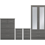 Nevada 3 Door 2 Drawer Wardrobe Bedroom Set - 3D Effect Grey