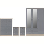 Nevada 3 Door 2 Drawer Wardrobe Bedroom Set - Grey Gloss/Light Oak Effect Veneer
