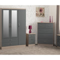 Nevada 3 Door 2 Drawer Wardrobe Bedroom Set - Grey Gloss/Light Oak Effect Veneer