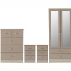 Nevada 3 Door 2 Drawer Wardrobe Bedroom Set - Oyster Gloss/Light Oak Effect Veneer