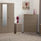 Nevada 3 Door 2 Drawer Wardrobe Bedroom Set - Oyster Gloss/Light Oak Effect Veneer