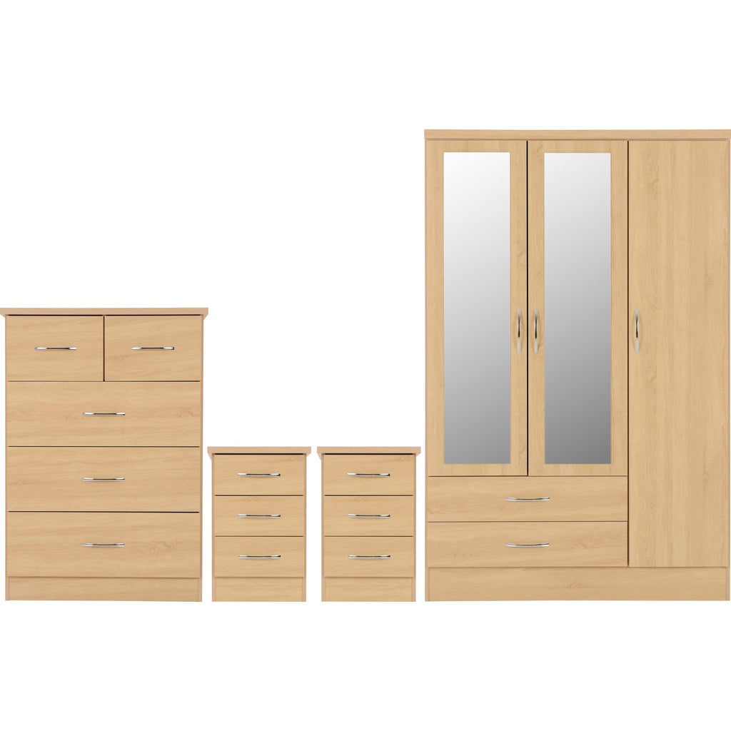 Nevada 3 Door 2 Drawer Wardrobe Bedroom Set - Sonoma Oak Effect