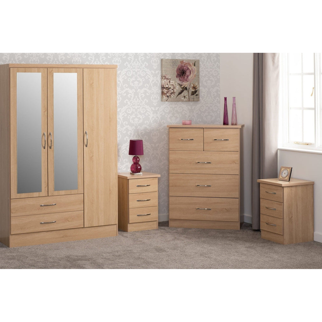 Nevada 3 Door 2 Drawer Wardrobe Bedroom Set - Sonoma Oak Effect