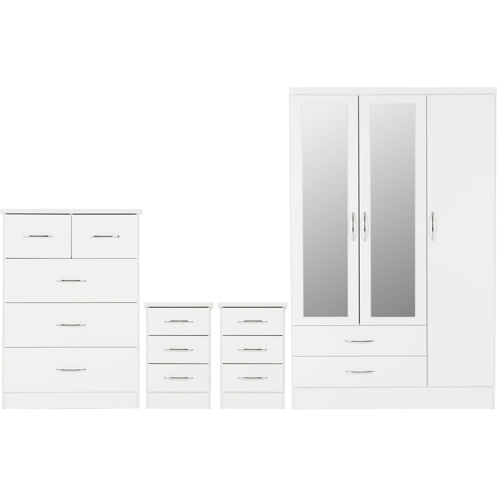 Nevada 3 Door 2 Drawer Wardrobe Bedroom Set - White Gloss